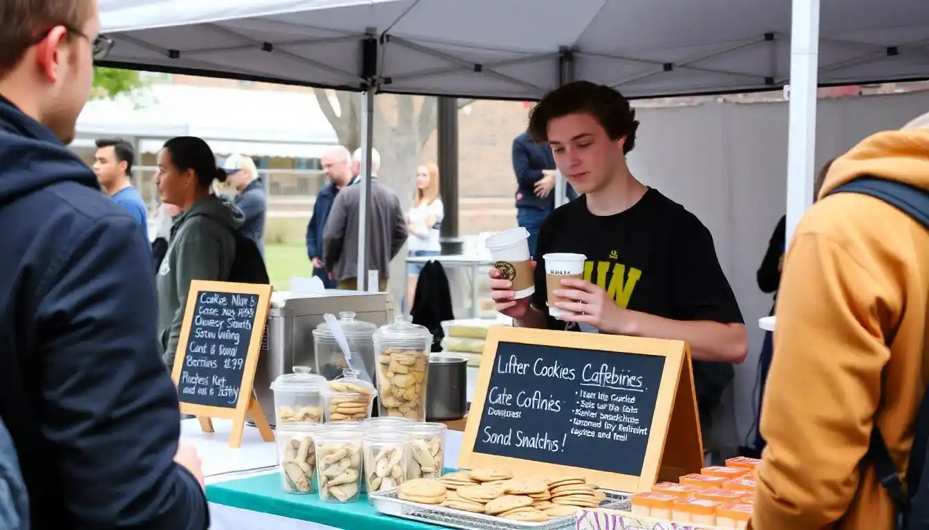 Student food stall serving snacks and drinks at a college event