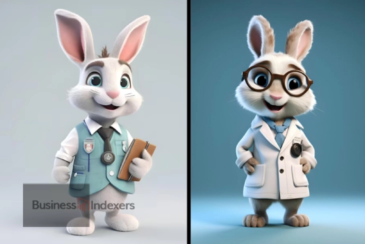 AI-generated image of a rabbit psychiatrist in a cozy office, listening attentively to a patient.