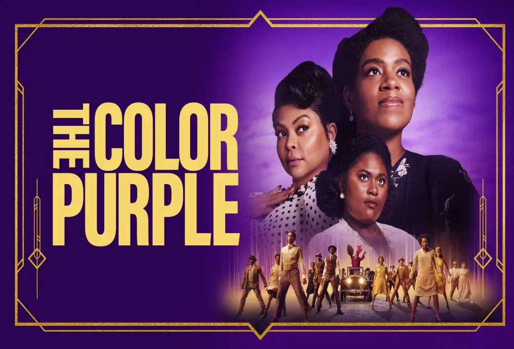 The Color Purple 2023 movie poster with warning about torrenting risks, emphasizing legal viewing options for "the color purple 2023 torrent" searches.