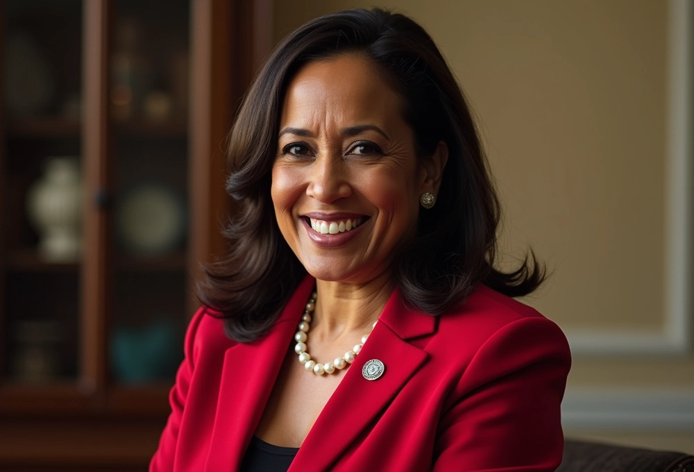 Alice Kamala Impersonator Santa Cruz performing as Vice President Kamala Harris on stage in Santa Cruz.