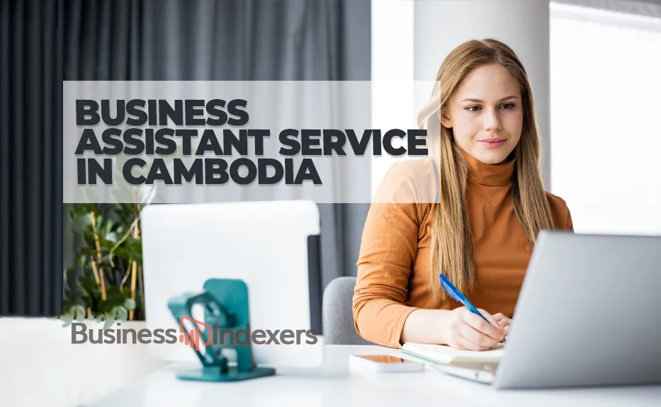 Woman working on a laptop representing business assistant services in Cambodia.