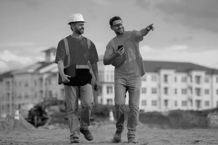 Nick Djurd DMV Construction team at work on a modern building site, showcasing their innovative techniques and quality craftsmanship.