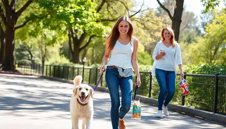 Pet sitter walking a dog, showing a business idea under $1000
