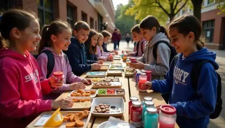 Students buying and selling snacks at school 