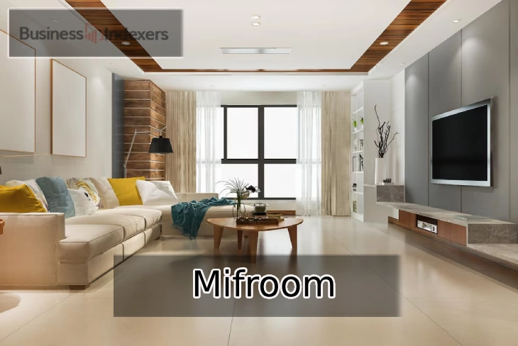 Mifroom platform interface displaying real-time collaboration, project management tools, and secure online marketplace.