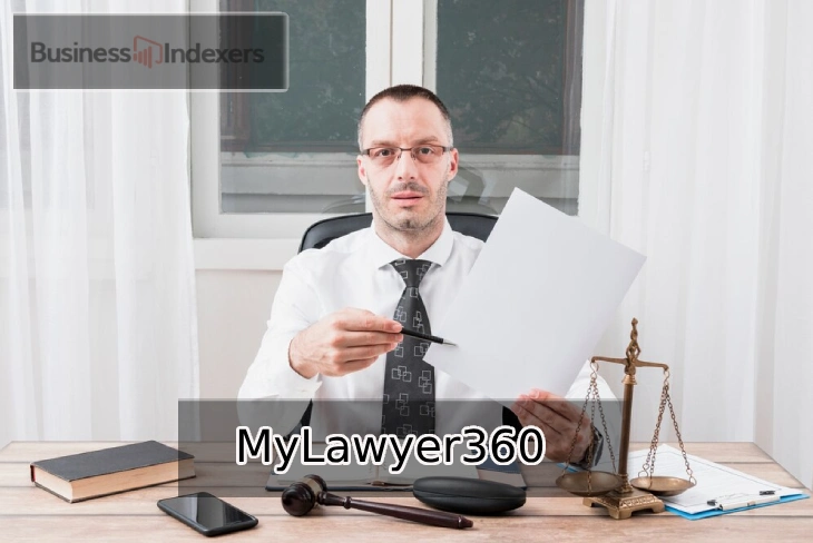 Lawyer providing online legal consultation via MyLawyer360 on a laptop.